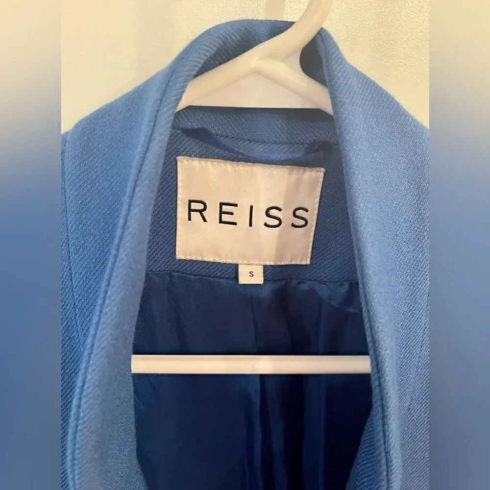 Reiss Wool Blend Pea Coat Royal Blue Size Small
